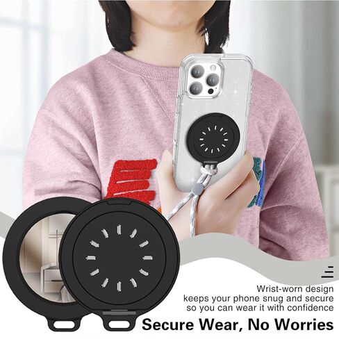BAISRKE Magnetic Phone Grip Holder with 2 Detachable Lanyards (Wrist & Neck) – Aluminum Stand with Mirror & Perfume Slot, Fits iPhone 16 Pro Max/Plus/15/14/13/12 & Android-Black in Kuwait