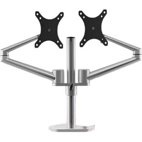 OL-2 10-32" Aluminum Double Arm Dual Monitor Desktop Stand Screen Table Holder Computer Mount 360 Rotate Clamp Grommet Base(Black)