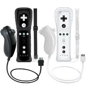 Doueuain Wii Controller and Wii Nunchuck for Wii Wii U, Remote Controller with Silicone Case and Wrist Strap (Black and White)