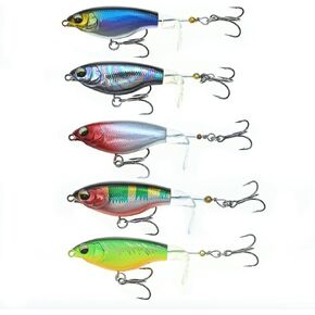 Topwater Plopper Lure with Hooks for Bass Walleye Pike Musky, Floating Fishing Bait Freshwater Saltwater, Durable Angler Gear