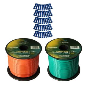 Harmony Audio Primary Conductor 14 Gauge Power أو Work Wire - 2 Rolls - 200 قدم - أخضر وبرتقالي لصوت/مقطورة/طراز/طراز عن بعد