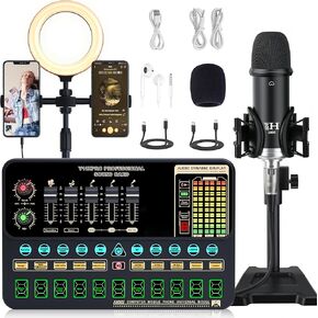 Professional Podcast Equipment Bundle, WXH1000 Podcast Microphone with Voice Changer and Audio Interface, Multi-Sound Effects V10XPRO Sound Card, Suitable for Laptops, Podcasting, Gaming