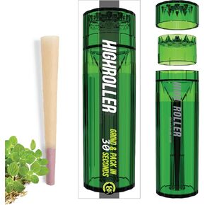 CLEAR HIGHROLLER Herb Grinder & Cone Loader | Portable Pre Roll Cone Filler | Green