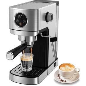 Vegeta Espresso Machine 20 Bar ، صانع قهوة صغير مع خزان مياه قابلة للإزالة 40 أوقية ، وآلة إسبرسو من الفولاذ المقاوم للصدأ مع حليب البخار ، وآلة Latte & Cappuccino للمنزل ، والفضة