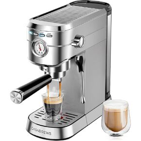 Casabrews CM5418 Espresso Machine 20 Bar ، صانع الإسبريسو من الفولاذ المقاوم للصدأ مع حليب البخار ، وآلة القهوة للكابتشينو ، لاتيه ، 34 أوقية دبابة مائية قابلة للإزالة ، رمادي فاتح