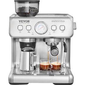 VEVOR Espresso Machine Built-in Grinder, 15 Bar Semi-Automatic Espresso Coffee Maker with Milk Frother Steam Wand, PID Control System for Cappuccino, Latte, Machiato