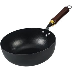 Wok Pan Nonstick Wok Gas Induction Cooker No Coating Sautee Universal Boiling Uncoated with Hanging Hook Iron Wok Chinese Wok, Diameter 24 cm