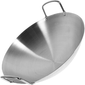 PRETYZOOM Practical Stainless Steel Wok Frying Pan Flat Bottom Cooking Pot Double Handle Easy Clean