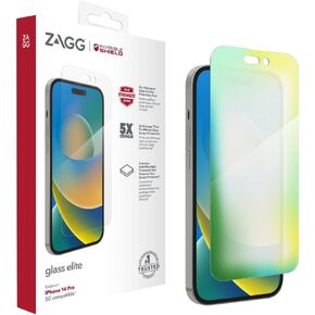 ZAGG Invisibleshield Glass Elite Screen Protector for iPhone 14 Pro ، Frackproof ، Smudgeproof ، مقاومة للخدش ، مضاد للميكروبات ، (واضح)