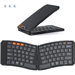 MEETION Ergonomic Foldable Keyboard, Split Portable Compact Bluetooth Keyboard for Business Travel, Ultra-Thin Folding Rechargeable Wireless Keyboards for iOS Android Windows Mac Tablet PC Smartphone