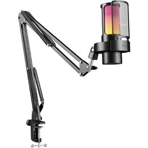 FIFINE Gaming USB Microphone Bundle with Arm Stand, RGB Condenser Desktop Mic with 4 Polar Patterns for Streaming, Mic Boom Arm with Heavy Duty Clamp, Suspension Scissor for Voice-Over(A8Plus+CS1)