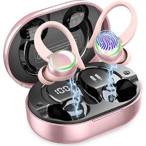 Wireless Earbuds, Bluetooth 5.4 Headphones Sports, 50H Playback Over-Ear buds with ENC Noise Cancelling Mic, Deep Bass Fitness Earphones Gym Running Workout with Earhooks , IP7 Waterproof Headset