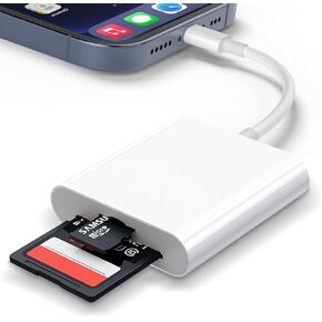 SD Card Reader for iPhone iPad, 2 in 1 SD Card to iPhone, Dual Connector(Lightening&USB-C) Dual Slots MicroSD/SD Memory Card Adapter Trail Camera Viewer for Devices with iOS/Android/Other System