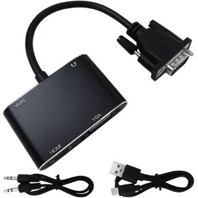 USonline911 VGA to HDMI/VGA Adapter, Supports Dual Monitors, 2 in 1 VGA to HDMI Splitter, 1080P@60HZ Full HD Display Video Converter for PC Laptop Link Monitor/HDTV/Projector, with 3.5mm Audio Port