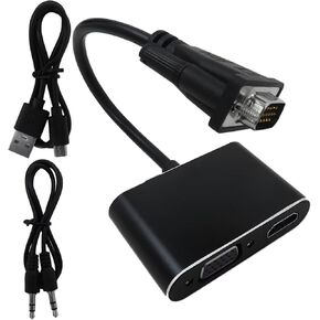 VGA to HDMI + VGA Adapter with Audio and USB Cables for Computers, Laptops, Monitors, Projectors, HDTVs, Support Dual Monitors, Support Full 1080P HD Video