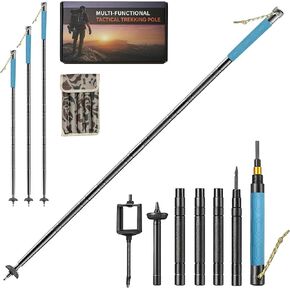 Multifunctional Tactical Hiking Stick – Lightweight Collapsible Trekking Pole with Survival Tools, Walking Staff for Camping, Hiking, Self-Defense, Outdoor Gear with Bag for Men, Dad, Husband (Black)