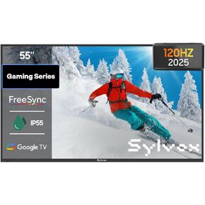 SYLVOX 55'' Outdoor TV, Premium 4K@120Hz Weatherproof TV for Smoother Sports & Gaming, IP55 Waterproof, 1000nits Brightness, Dolby Atmos, Google Smart OS with HDMI 2.1 & USB 3.0 (Gaming Series, 2025)