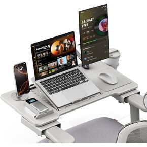 Newtral Home Office Laptop Desk for T-Shape Office Chair, Adjustable Portable Table Tray with Wrist Rest, Mouse Pad and Cup Holder, Stand for Working, Writing and Gaming (Grey, Standard)