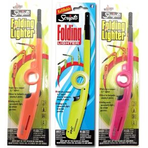 Scripto 3 Pack Combo - 3 Random color Scripto "Refillable" Folding Lighter Safe for Camping/grilling/home, Adjustable Flame
