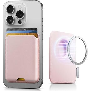 Stronger Magnetic Wallet for iPhone 16/15/14/13/12 Series & for MagSafe Cases | N52 Magnet RFID Blocking Leather Magnetic Card Holder with Powerful Magnets | Holds 3 Cards | Pink