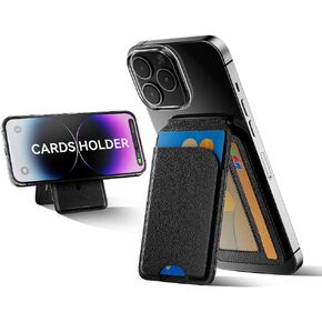 Compatible for MagSafe Wallet, 5 Card Holder with Stand, Magnetic Phone Wallet Stand for iPhone 16/15/14/13/12 Series,RFID Blocking Vegan Leather,Black