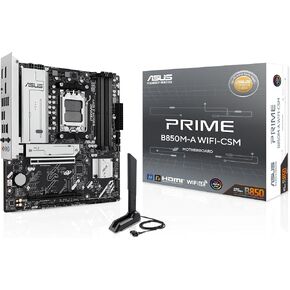 ASUS Prime B850M-A WiFi-CSM AMD AM5 B850 mATX Motherboard, DDR5, PCIe 5.0 Ready, 3X M.2, Wi-Fi 6E, 2.5Gb LAN, DisplayPort, HDMI™, USB Type-C®, ASUS Control Center Express Remote IT Management