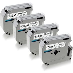 PT-M95 Label Tape Clear Compatible with M-K131s Brother Label Tape Clear 12mm 0.47 M131 MK131 M-131 P Touc M Tape Refills for Brother PT-80 PTM95 PT-85 PT-65 PT-90 Label Makers, 4-Pack