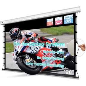 120 inch Pull Down Projector Screen, Soft White Super 3.0 Gain 16:9 4K Ultra HD Tab-Tensioned Ceiling Mount Projector Screen for Long Throw or Short Throw Projector Movie Home Theater Cinema