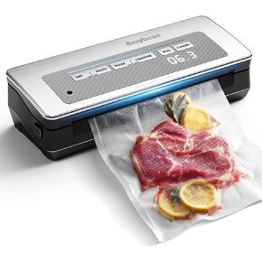 Vacuum Sealer Machine, 90Kpa Powerful Vacuum Sealer Machine for Food Storage, Multi-Functional Food Sealer with Vacuum Bags & 2 Roll Bags Build-in Cutter-Digital Countdown Display (Silver)