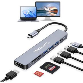USBC Multiport Adapter USB c to USB hub 7 in 1 dongle Adapter USB c hub multiport Adapter with SD Card Reader 100W PD 4K30hz hdmi USB hub USB C Adapter for MacBook Pro