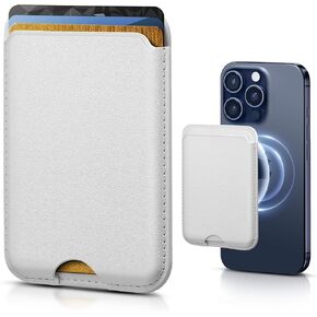 Magnetic Wallet for iPhone 16 Pro Max/15/14/13/12 | RFID Blocking Card Holder with Thumb Push Slot | 3-Capacity Leather Phone Accessory | Pure White