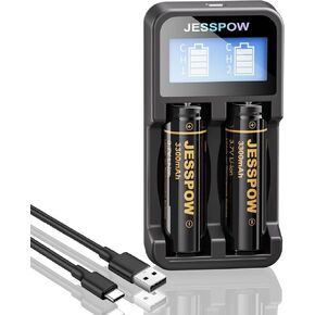 2 Pack Rechargeable Battery with Charger, Universal Charger for 3.7V Rechargeable Batteries 18500 AA (Flat Top Type)