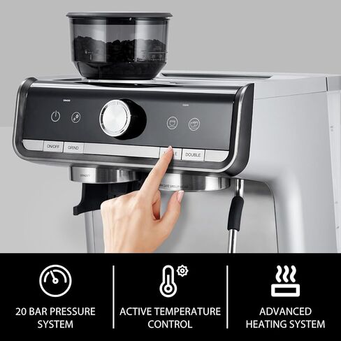 20 Bar Espresso Machine ，with Built-in Grinder & Milk Frother, Professional Stainless Steel Coffee Maker for Home, Café-Quality Latte & Cappuccino in Saudi Arabia