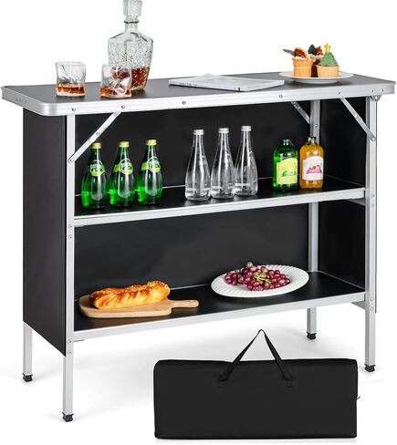 Giantex Portable Bar Table for Events, Folding Mobile Bartending Station with Storage Shelves, Removable Privacy Skirt, Carrying Case, for Parties, Catering, Trade Shows (Black, 43.5''L x 34.5''H) in Saudi Arabia