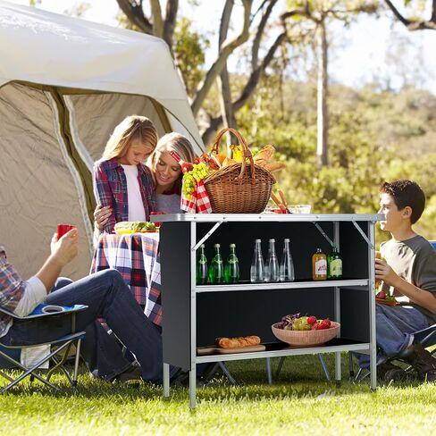 Giantex Portable Bar Table for Events, Folding Mobile Bartending Station with Storage Shelves, Removable Privacy Skirt, Carrying Case, for Parties, Catering, Trade Shows (Black, 43.5''L x 34.5''H) in Saudi Arabia