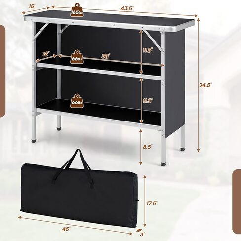 Giantex Portable Bar Table for Events, Folding Mobile Bartending Station with Storage Shelves, Removable Privacy Skirt, Carrying Case, for Parties, Catering, Trade Shows (Black, 43.5''L x 34.5''H) in Saudi Arabia