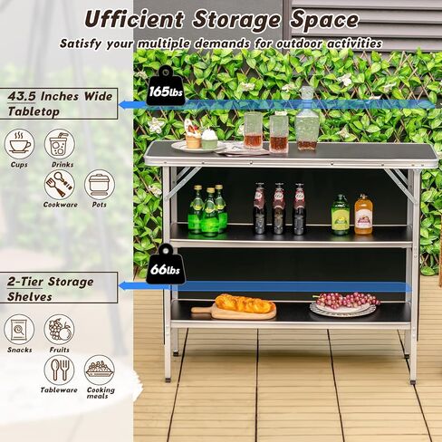 Giantex Portable Bar Table for Events, Folding Mobile Bartending Station with Storage Shelves, Removable Privacy Skirt, Carrying Case, for Parties, Catering, Trade Shows (Black, 43.5''L x 34.5''H) in Saudi Arabia