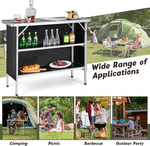 Giantex Portable Bar Table for Events, Folding Mobile Bartending Station with Storage Shelves, Removable Privacy Skirt, Carrying Case, for Parties, Catering, Trade Shows (Black, 43.5''L x 34.5''H) in Saudi Arabia