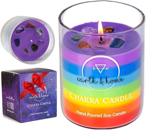 Rainbow Candle 14 oz- Chakra Crystal Candle - Crystals and Healing Stones Chakra Candle - Healing Candles with Crystals Inside - Spiritual Candle for Positive Energy and Cleansing (Citronella) in Saudi Arabia