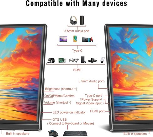 شاشة محمولة 15.6 بوصة تعمل باللمس، USB C HDMI 1080P IPS شاشة خارجية ثانية للكمبيوتر المحمول والهاتف PC Raspberry pi PS4 Switch MacBook، الشاشات in Kuwait