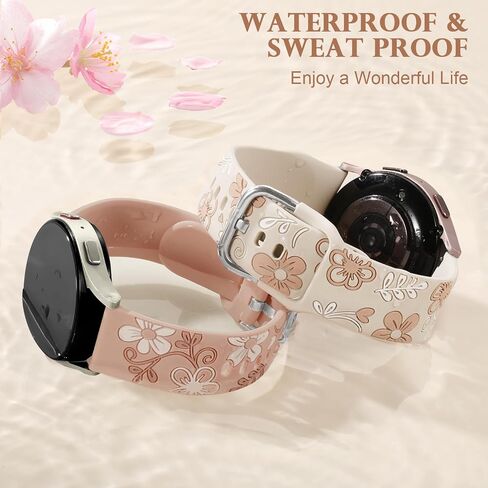 Witzon Floral Band متوافق مع Samsung Galaxy Watch 7 Band/Fe 6 5 4 40mm 44mm ، Galaxy Active 2 ، 20mm Watch Band محفورة بالزهرة اللطيفة الناعمة السيليكون الناعمة. in Kuwait