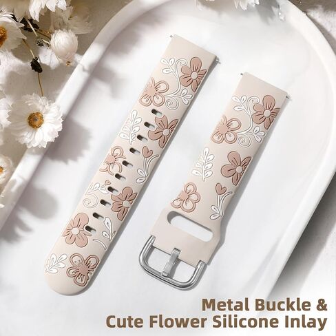 Witzon Floral Band متوافق مع Samsung Galaxy Watch 7 Band/Fe 6 5 4 40mm 44mm ، Galaxy Active 2 ، 20mm Watch Band محفورة بالزهرة اللطيفة الناعمة السيليكون الناعمة. in Kuwait