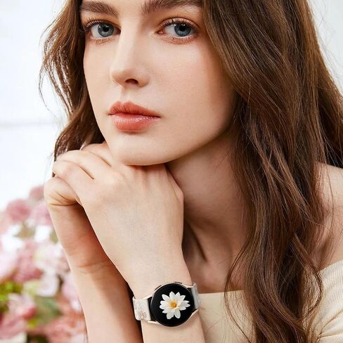 Witzon Floral Band متوافق مع Samsung Galaxy Watch 7 Band/Fe 6 5 4 40mm 44mm ، Galaxy Active 2 ، 20mm Watch Band محفورة بالزهرة اللطيفة الناعمة السيليكون الناعمة. in Kuwait