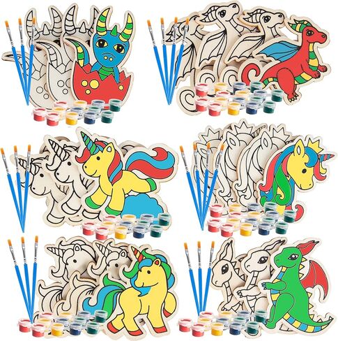 Kids Party Dino Wood Painting Craft Kits (20ct)- Dinosaur Designs- Each Kit Has its Own Brush, Paint, & Figure- Fun, Unique Christmas Holiday Party Activity, Favors or Classroom School Projects Gift in Saudi Arabia