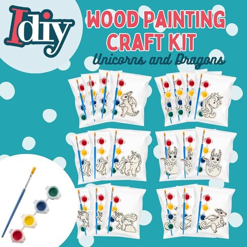 Kids Party Dino Wood Painting Craft Kits (20ct)- Dinosaur Designs- Each Kit Has its Own Brush, Paint, & Figure- Fun, Unique Christmas Holiday Party Activity, Favors or Classroom School Projects Gift in Saudi Arabia