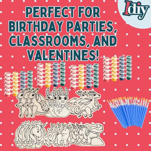 Kids Party Dino Wood Painting Craft Kits (20ct)- Dinosaur Designs- Each Kit Has its Own Brush, Paint, & Figure- Fun, Unique Christmas Holiday Party Activity, Favors or Classroom School Projects Gift in Saudi Arabia