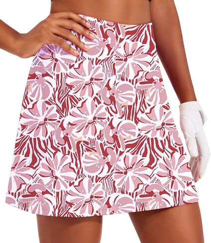 Ekouaer Skort Golf Skirts for Women Tennis Athletic Skirt Inner Shorts Pocket Floral Running Workout Sports Skorts,Hot Pink Print XXL in Saudi Arabia