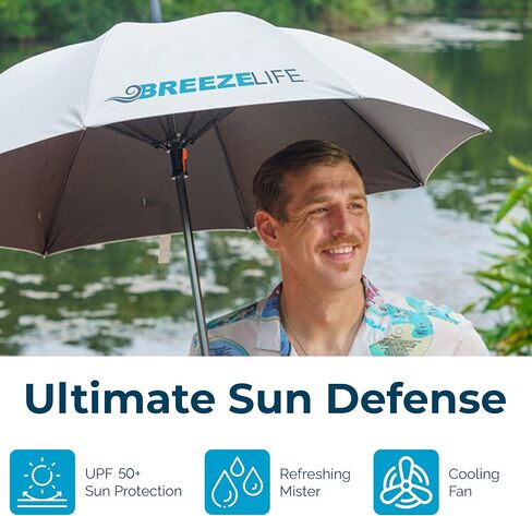 Sun Umbrella with Fan and Mister. A portable misting fan that blocks 99.9% of all UVA and UVB rays. Cooling for festival, beach and summer activities. in Kuwait