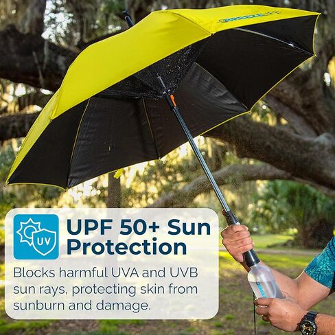 Sun Umbrella with Fan and Mister. A portable misting fan that blocks 99.9% of all UVA and UVB rays. Cooling for festival, beach and summer activities. in Kuwait