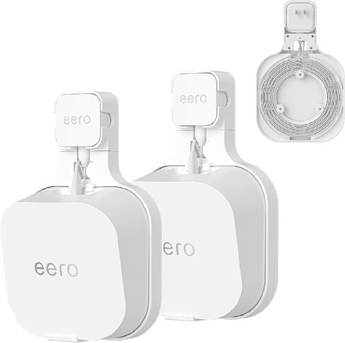 حامل جبل الحائط لـ Eero 7 Home WiFi System - SPACE SAVERING BRACKET مع إدارة الكابلات ، خيار قابس رأسي/أفقي ، أبيض (2) in Kuwait